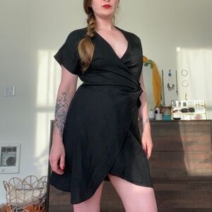 & Other Stories | S | Women | Black Linen Diagonal Wrap Dress